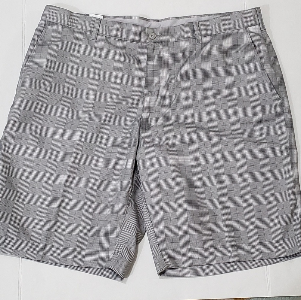 Men's gray plaid PGA Tour golf shorts